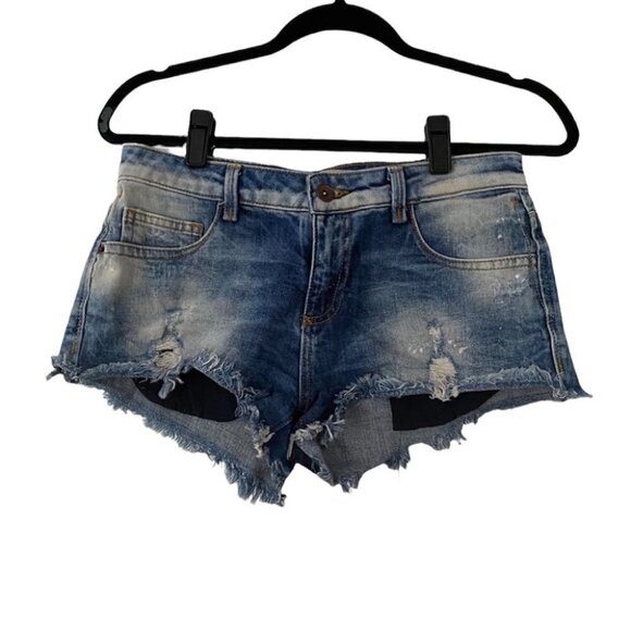 Zara Tralafuc Premium Wash Jeans Short Distressed Paint Splash Size 2 - Picture 2 of 15